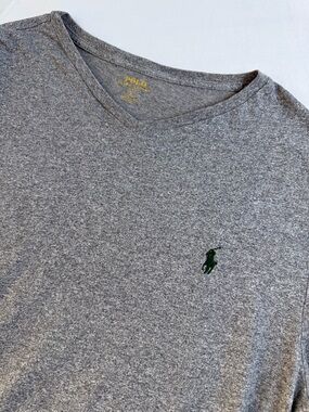 Polo by Ralph Lauren Gray V-Neck Shirt with Yellow Logo Print